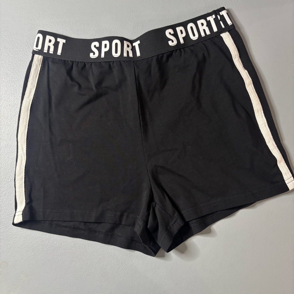 SHEIN Black Cotton/Biker Shorts with White Accents